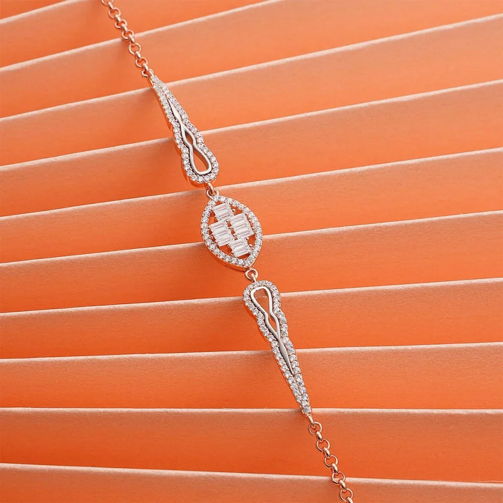 925 Ayar Zirkon Taşlı Modern Gümüş Bileklik Rose