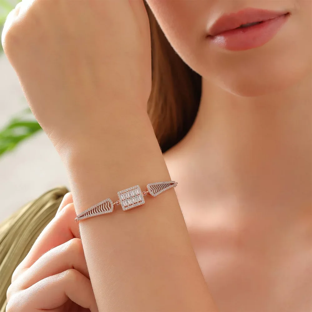 925 Ayar Zirkon Taşlı Şık Gümüş Bileklik Rose