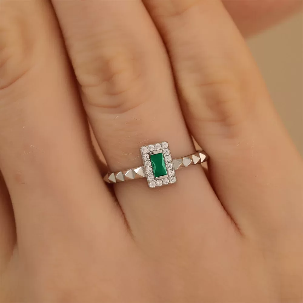 Gümüş 925 Ayar Zirkon Taş Süslemeli Baget Ayarlanabilir Yüzük Silver