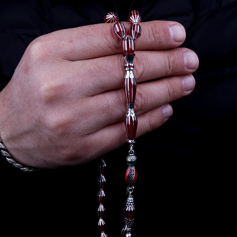 12li Karpuz Yarma Usta İşçilikli Saray Püsküllü Ateş Kehribar Tesbih
