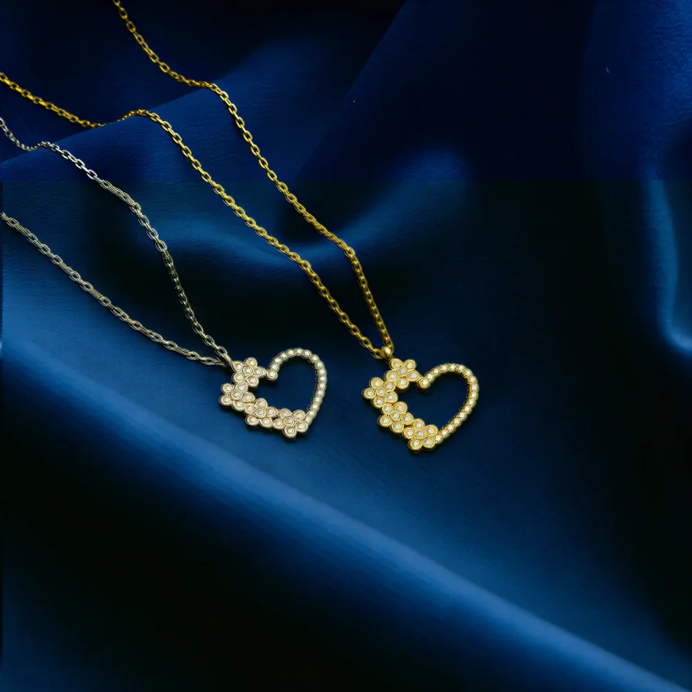 925 Ayar Gümüş Taşlı Çiçekli Kalp Kolye