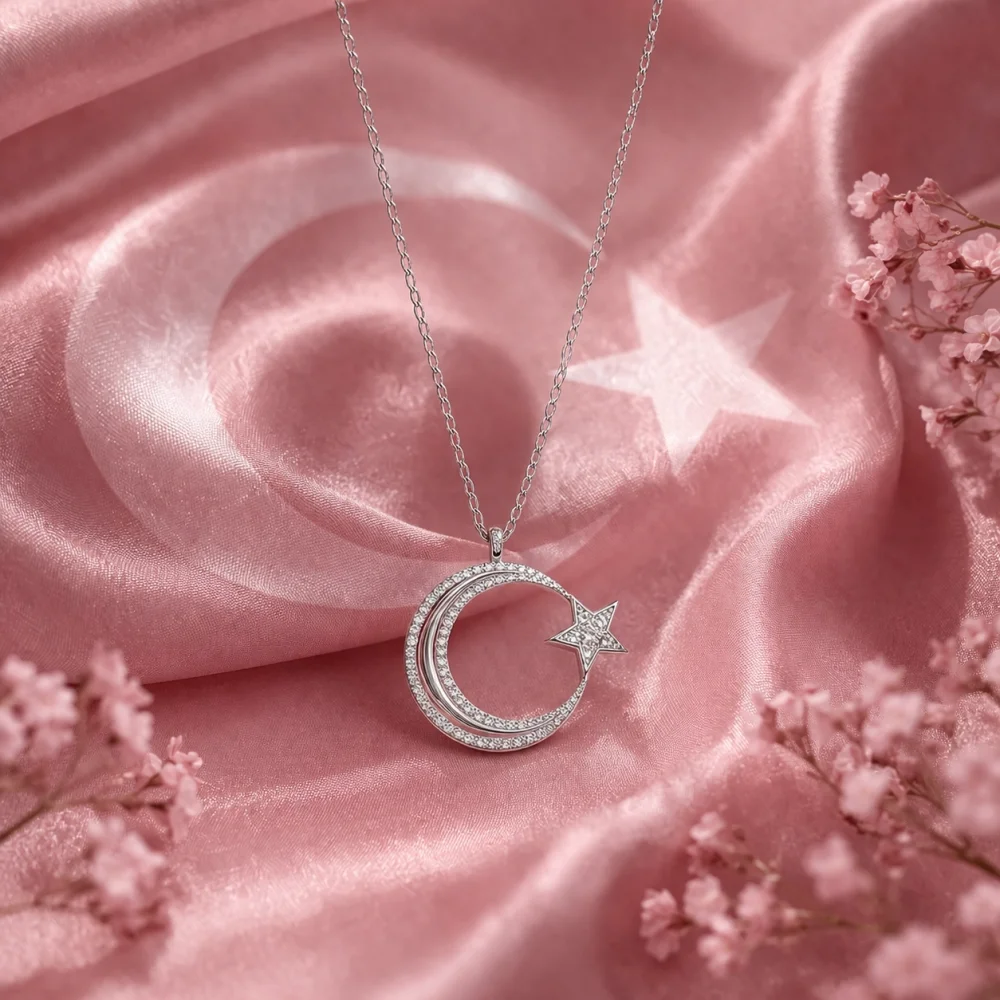925 Ayar Gümüş Ay yıldız Kolye