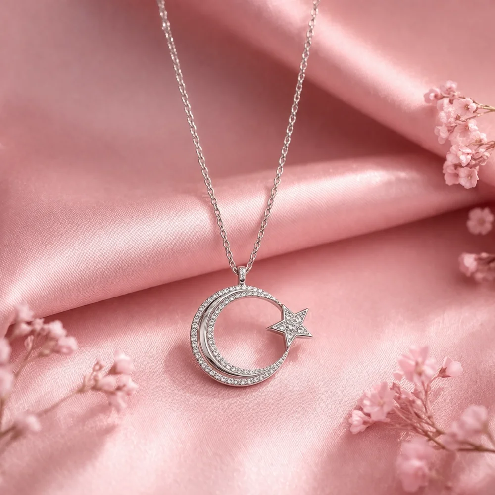 925 Ayar Gümüş Ay yıldız Kolye