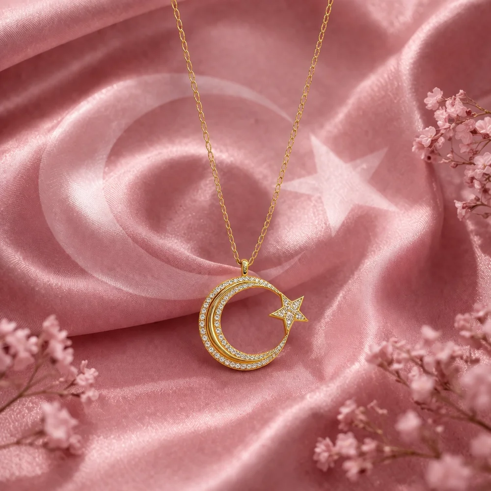 925 Ayar Gümüş Ay yıldız Kolye