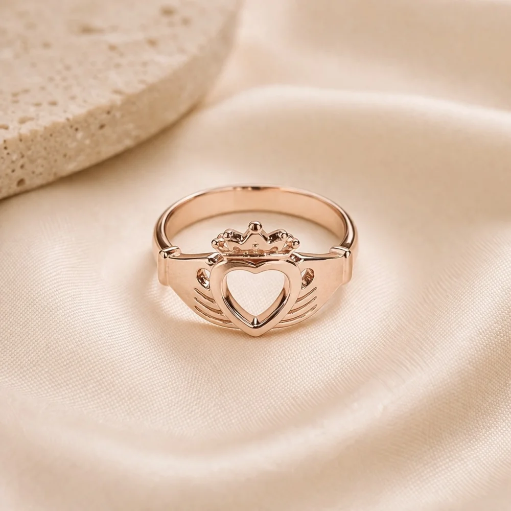 925 Ayar Gümüş Kalp ve Taç Tasarım Yüzük