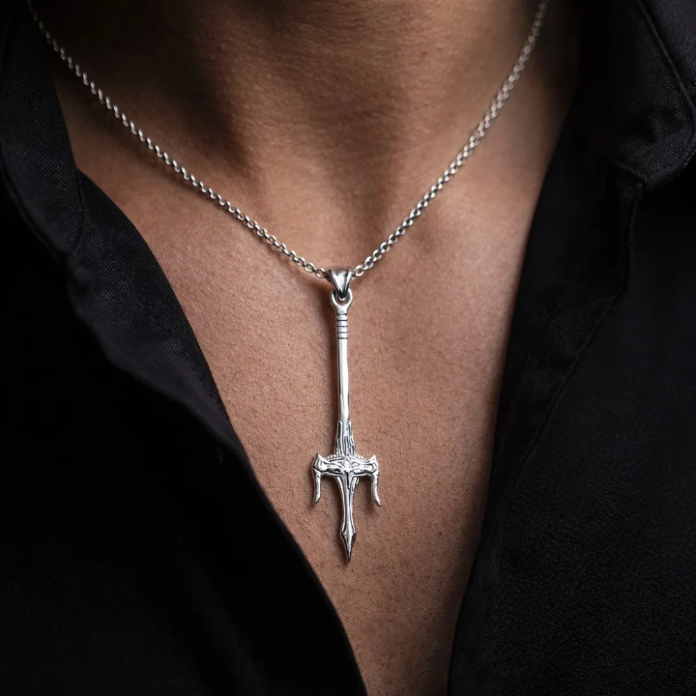 925 Ayar Gümüş Antik Trident Üçlü Mızrak Kolye