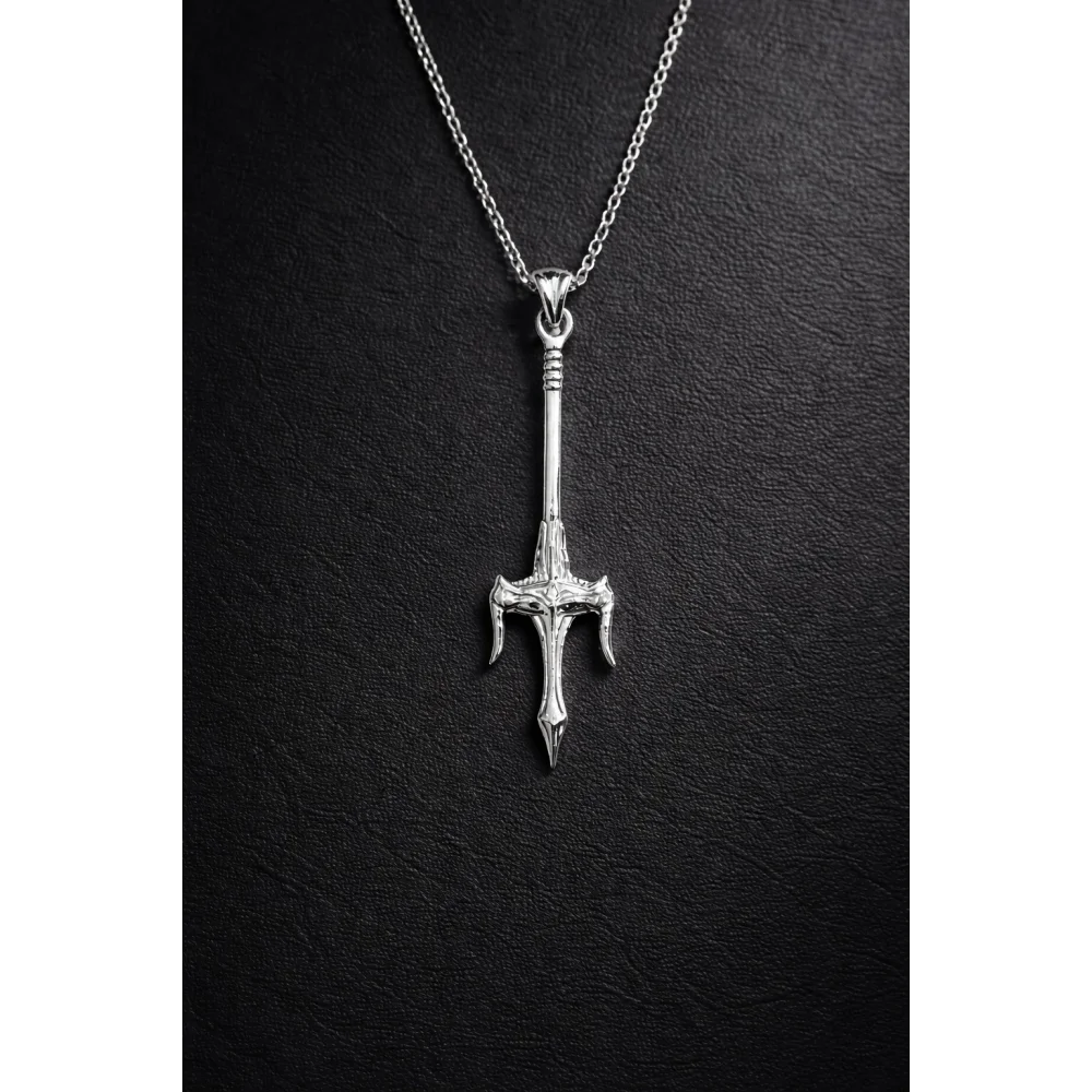 925 Ayar Gümüş Antik Trident Üçlü Mızrak Kolye