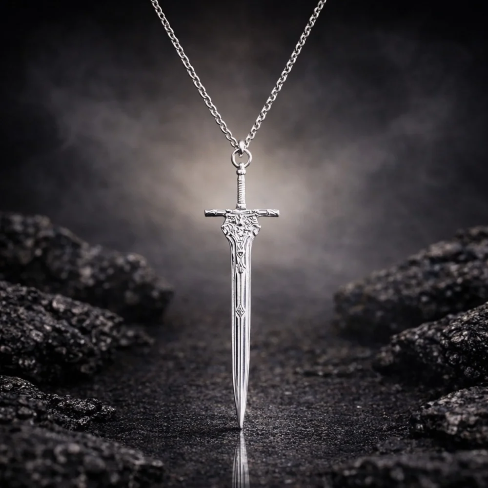 925 Ayar Gümüş Kılıç Kolye – Ateş Serisi Erkek Kolye