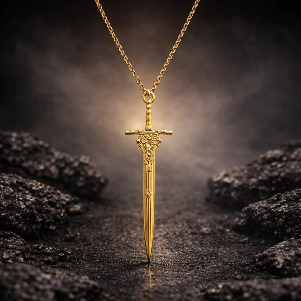 925 Ayar Gümüş Kılıç Kolye – Ateş Serisi Erkek Kolye