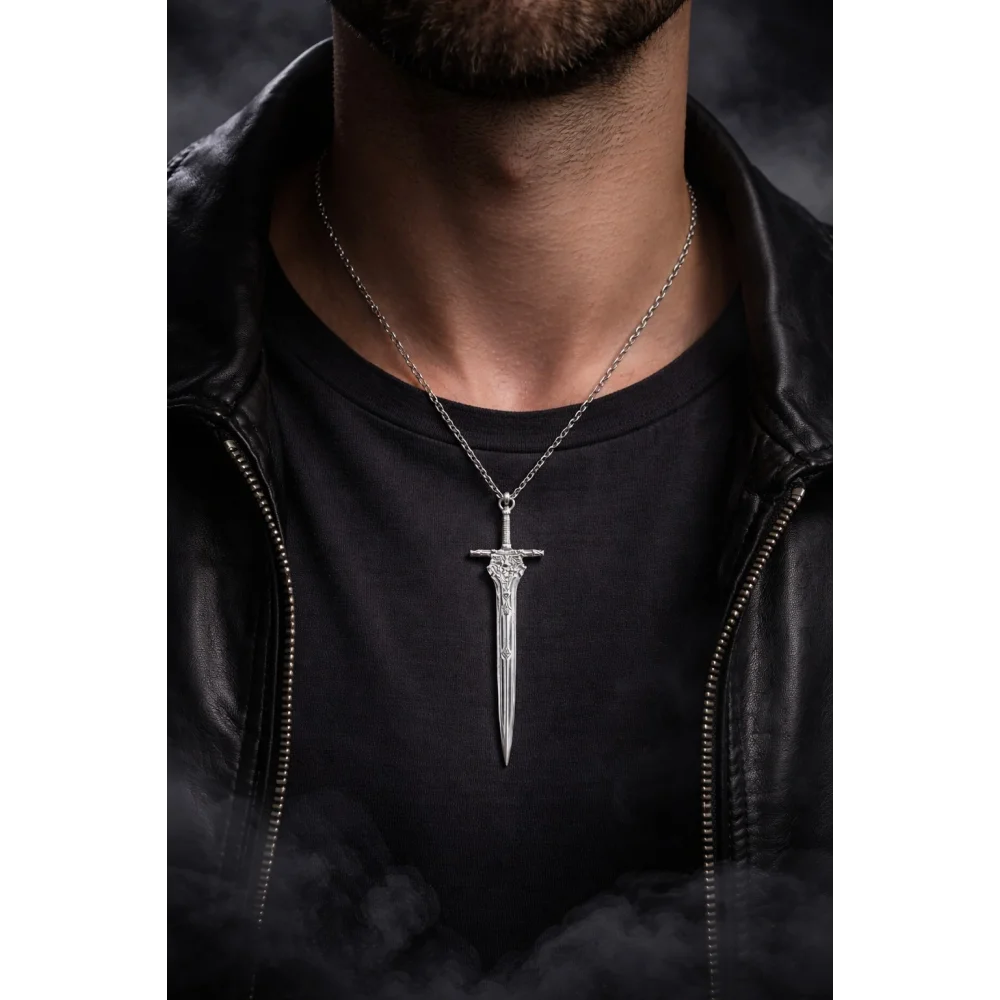 925 Ayar Gümüş Kılıç Kolye – Ateş Serisi Erkek Kolye