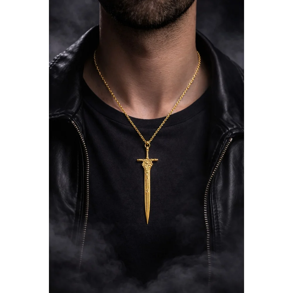 925 Ayar Gümüş Kılıç Kolye – Ateş Serisi Erkek Kolye