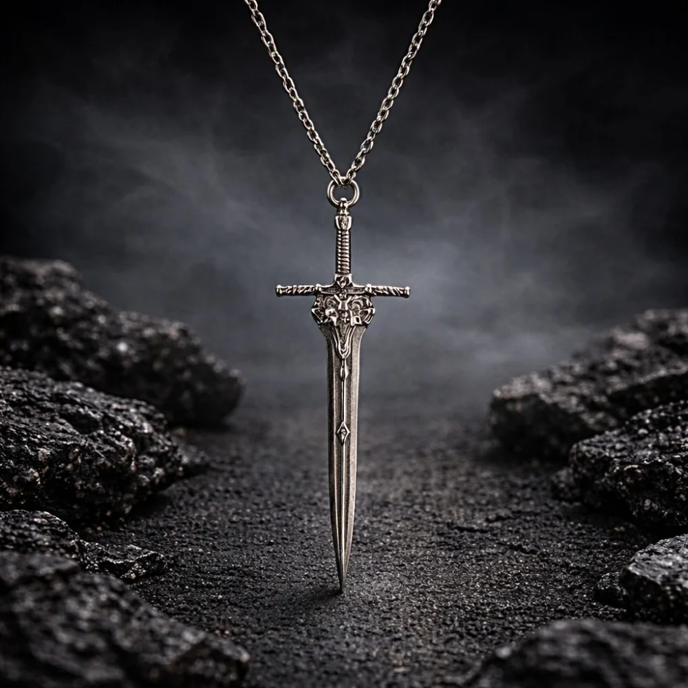 925 Ayar Gümüş Kılıç Kolye – Ateş Serisi Erkek Kolye