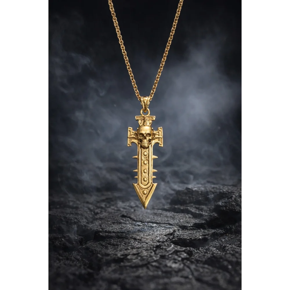 925 Ayar Gümüş Kara Hüküm Kafatası Kılıç Kolye