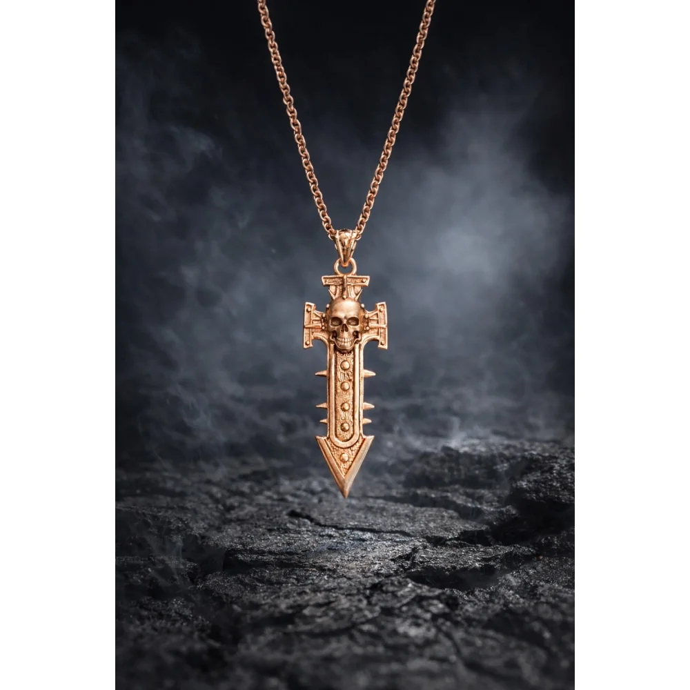 925 Ayar Gümüş Kara Hüküm Kafatası Kılıç Kolye