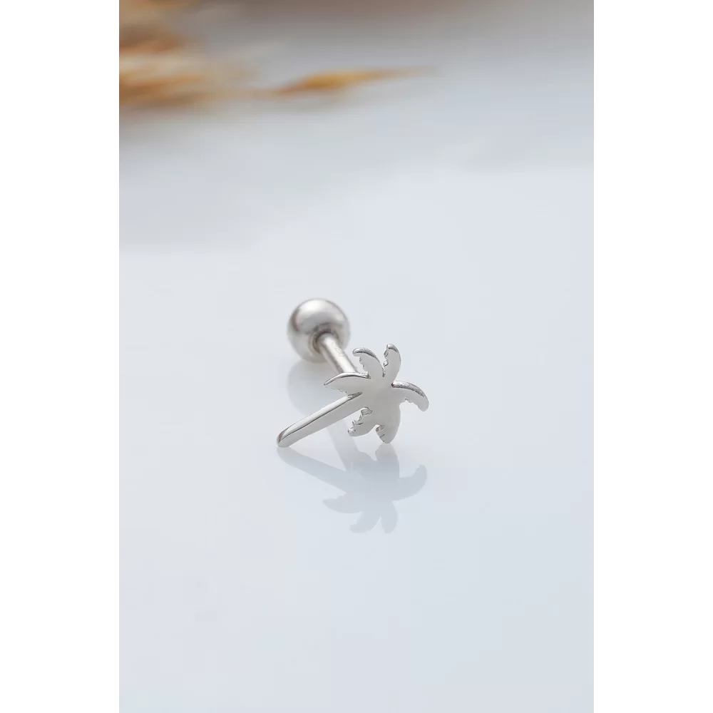 925 Ayar Palmiye Ağacı Motifli Taşlı Minimal Tragus Piercing