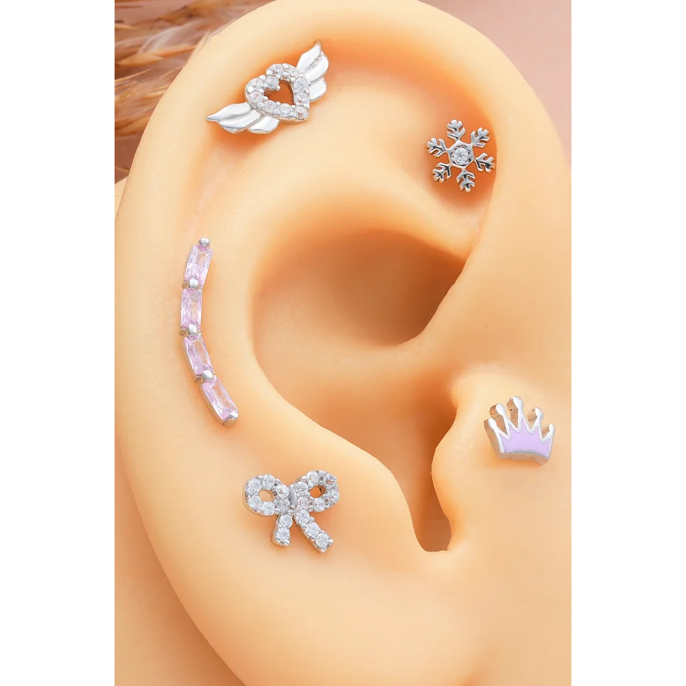925 Ayar Kar Tanesi Motifli Minimal Tragus Piercing