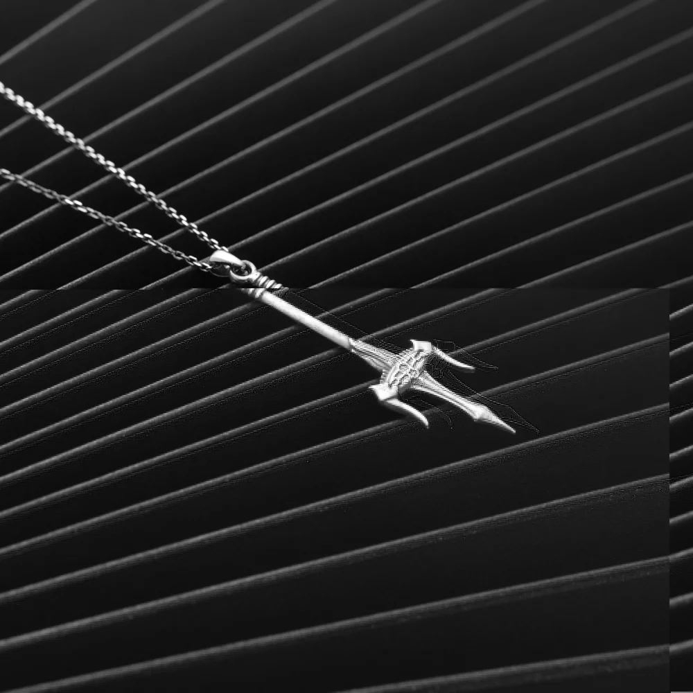 925 Ayar Gümüş Antik Trident Üçlü Mızrak Kolye