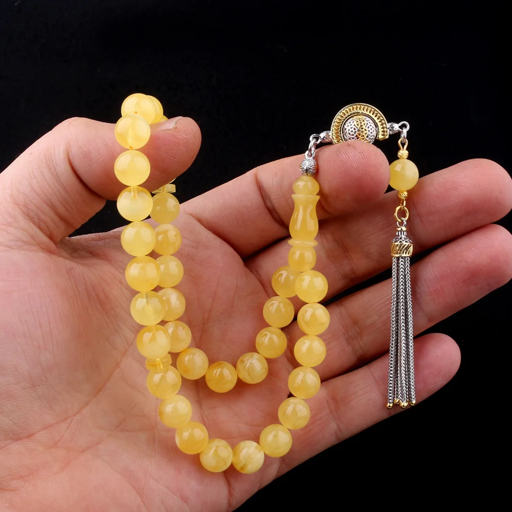 925 Ayar Gümüş Çift Renk Püsküllü Damla Kehribar Tesbih