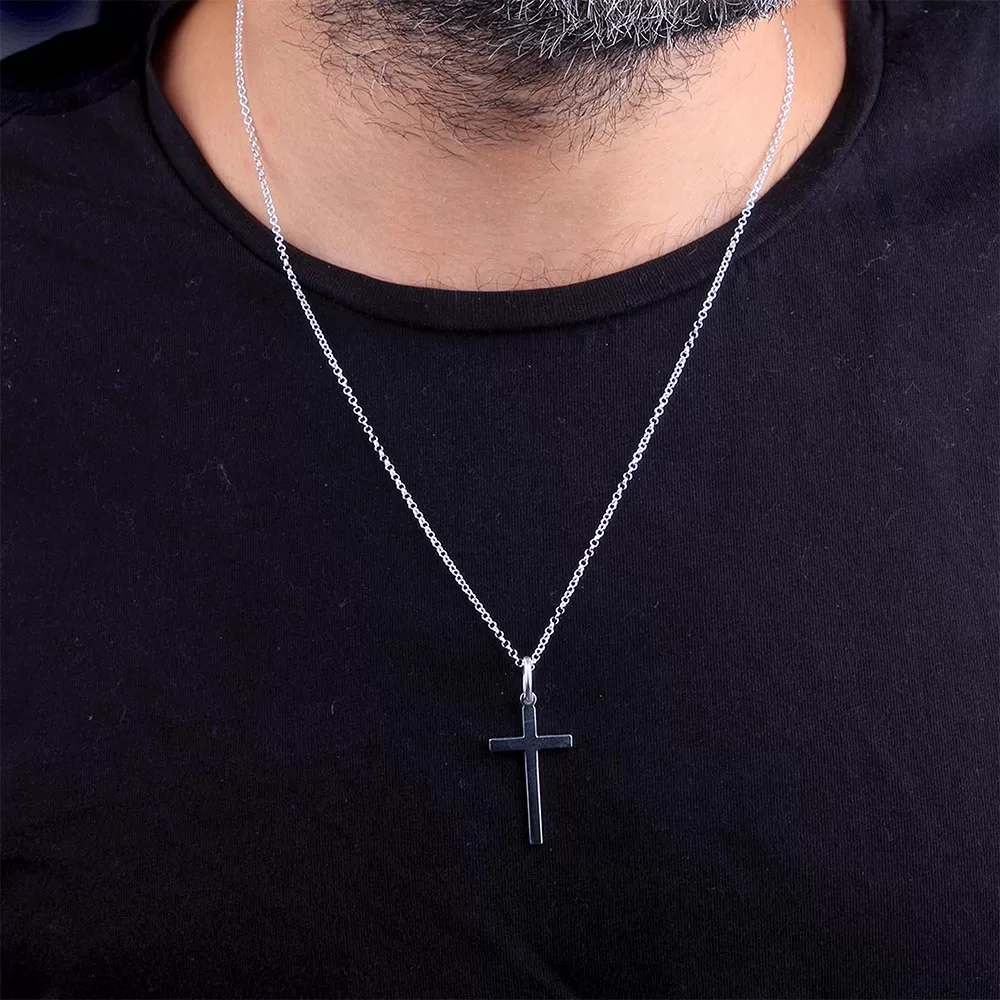 925 Ayar Gümüş Doç Zincirli Haç Sembollü Erkek Kolye