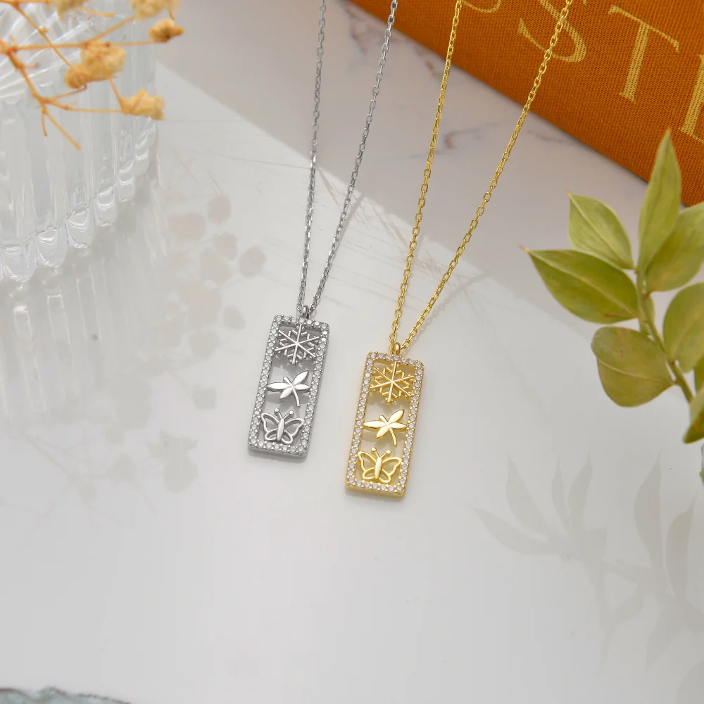 925 Ayar Gümüş Figürlü Dikdörtgen Kolye