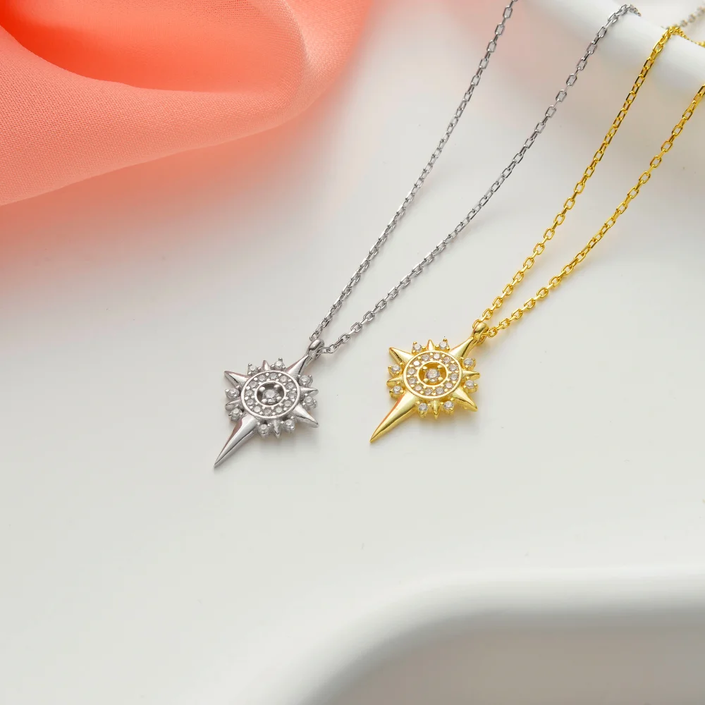 925 Ayar Gümüş Güneş Pusulası Kolye