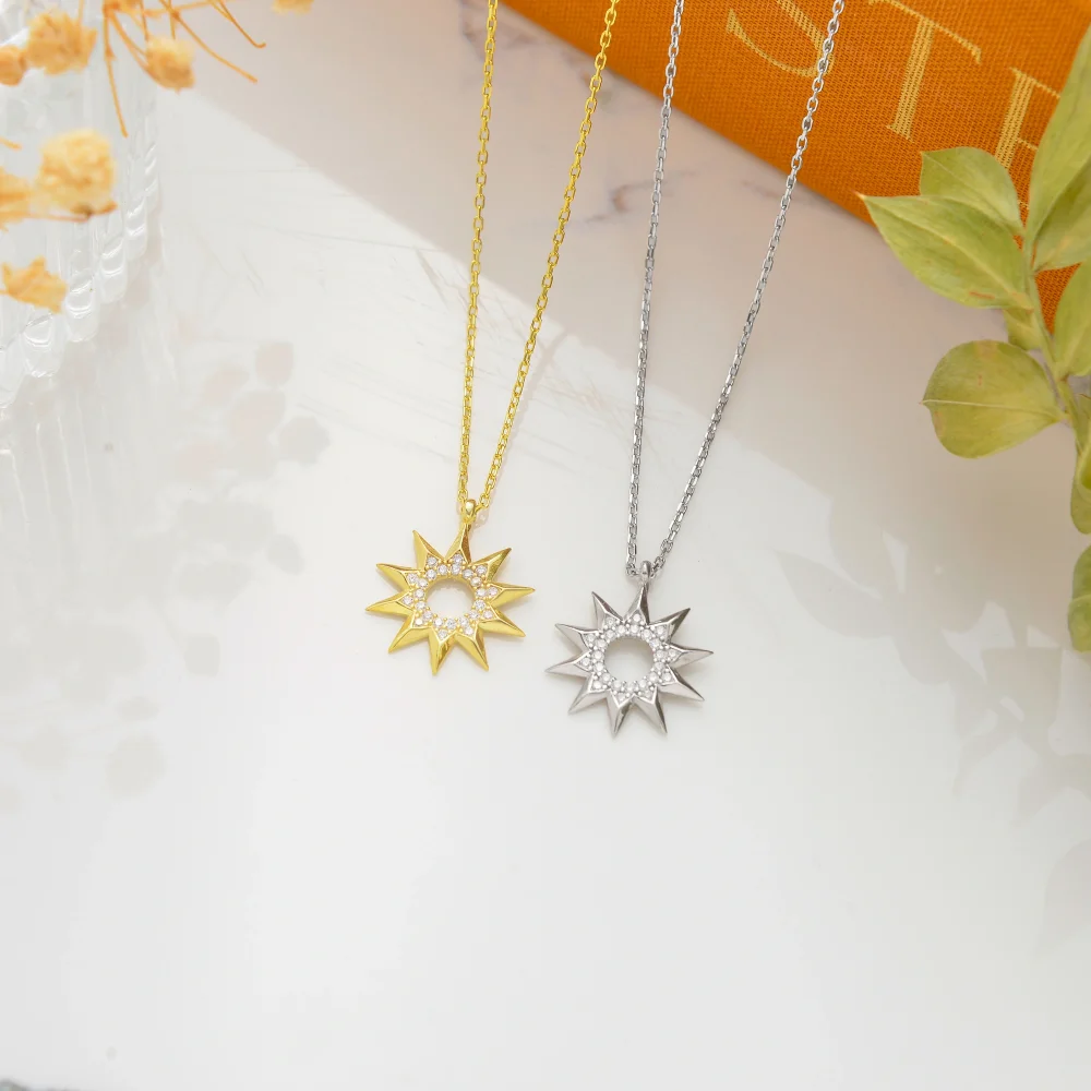 925 Ayar Gümüş Işıltılı Güneş Kolye