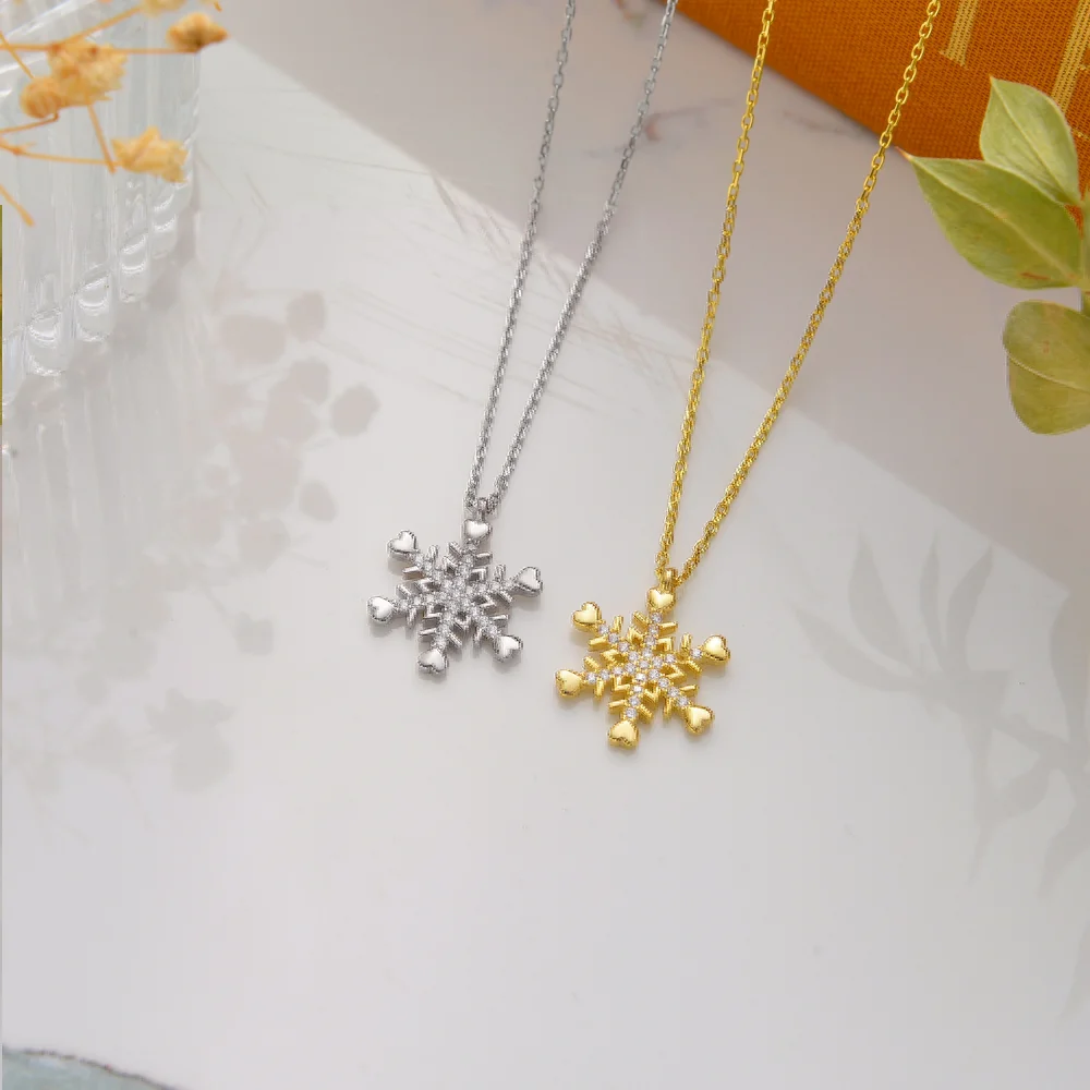 925 Ayar Gümüş Kalpli Kar Tanesi Kolye