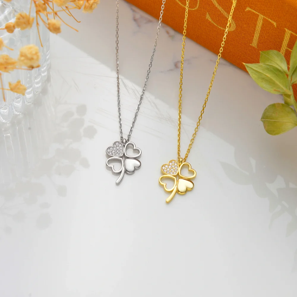 925 Ayar Gümüş Kalpli Yonca Kolye