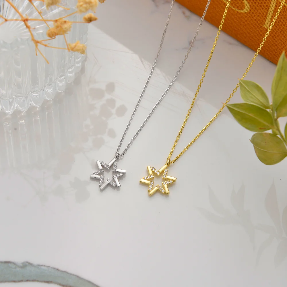 925 Ayar Gümüş Modern Yıldız Kolye