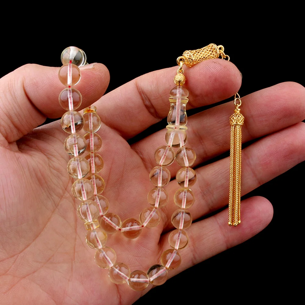 925 Ayar Gümüş Püsküllü Şeffaf Damla Kehribar Tesbih