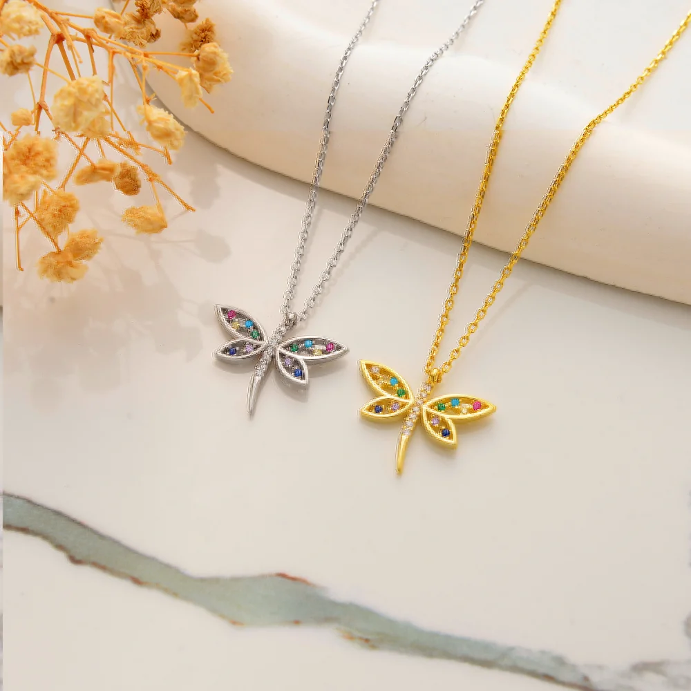 925 Ayar Gümüş Renkli Taşlı Yusufçuk Kolye