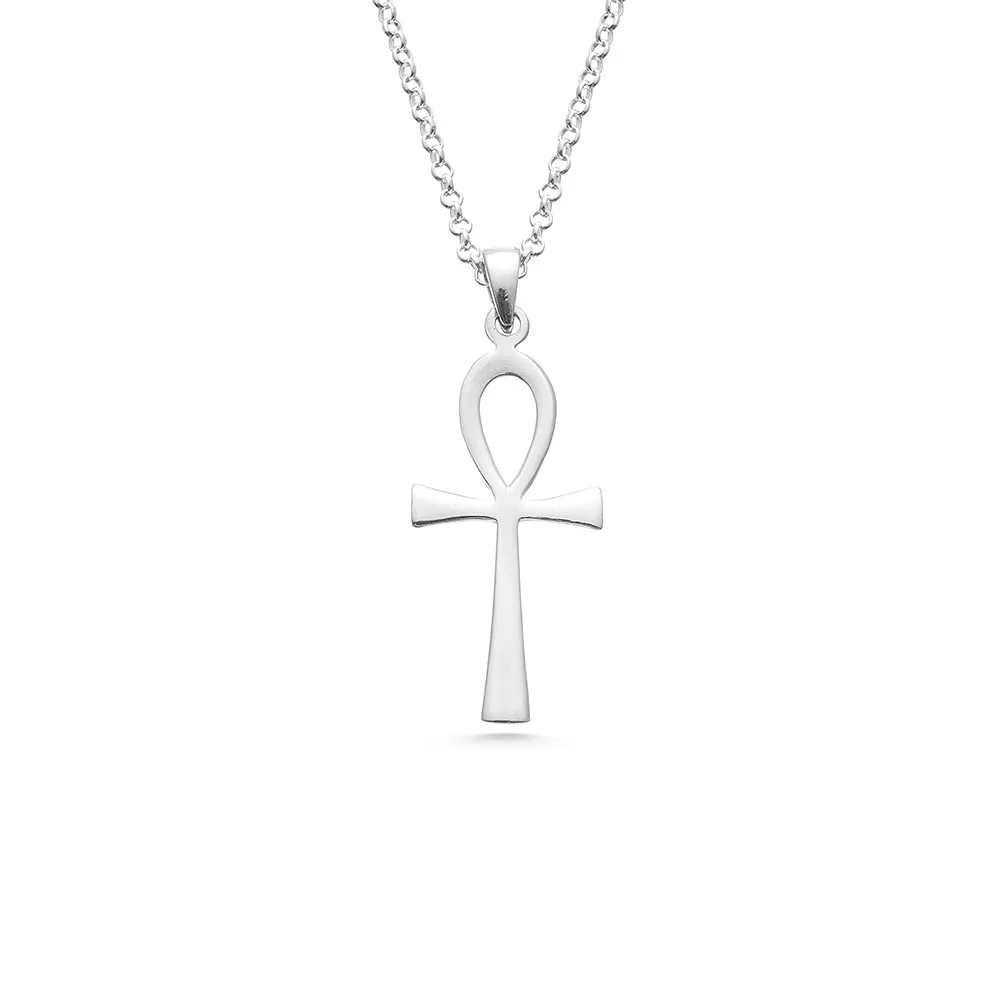 925 Ayar Gümüş Sade Ankh Sembollü Unisex Kolye