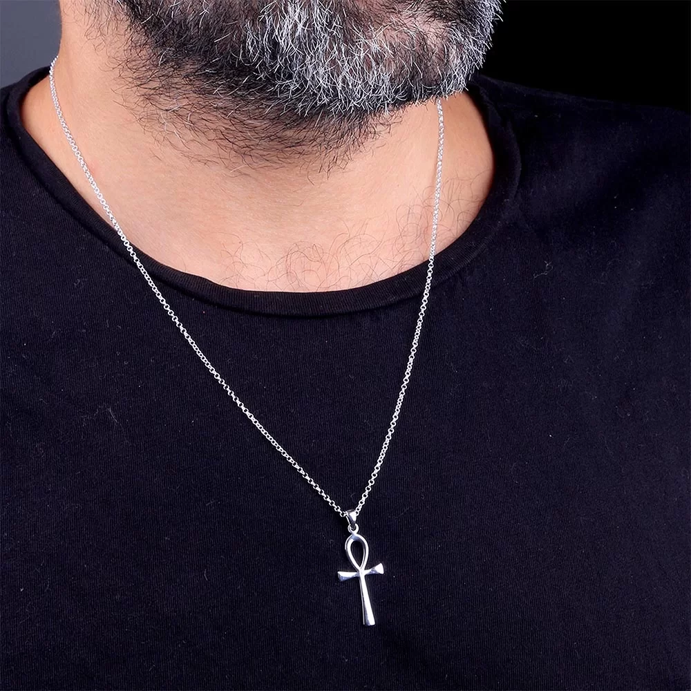 925 Ayar Gümüş Sade Ankh Sembollü Unisex Kolye