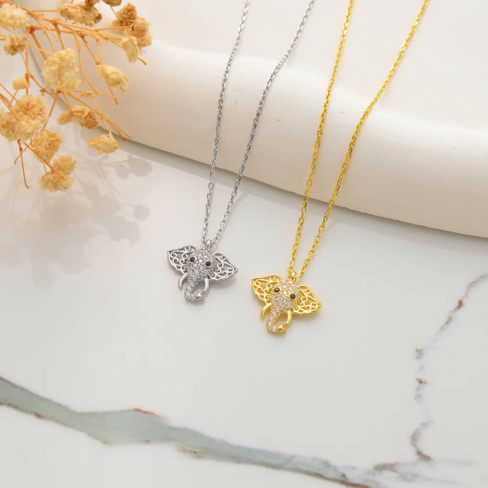 925 Ayar Gümüş Taşlı Fil Figürlü Kolye