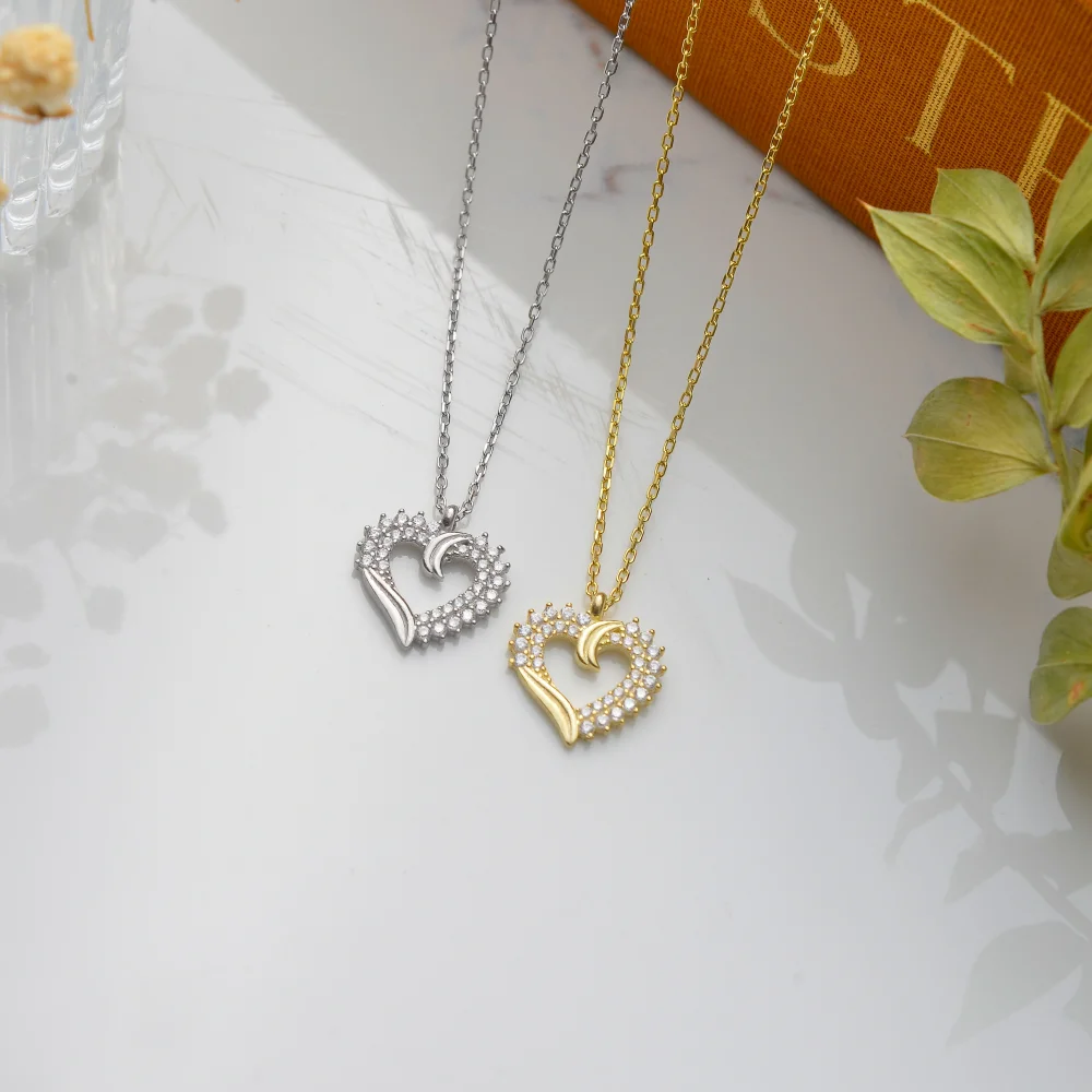 925 Ayar Gümüş Taşlı Kalp Kolye