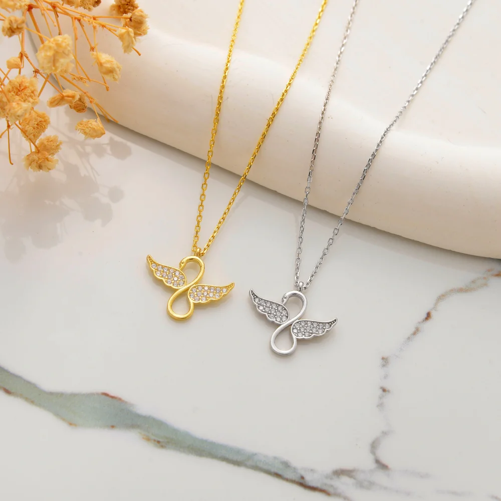 925 Ayar Gümüş Taşlı Kanatlı Sonsuzluk Kolye