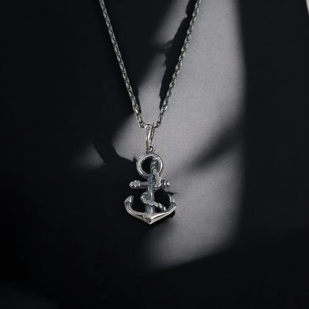 925 Ayar Gümüş Unisex Çapa Kolye