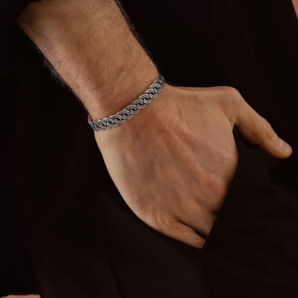 925 Ayar Gümüş Zincir Motifli Kelepçe Bileklik - Silver