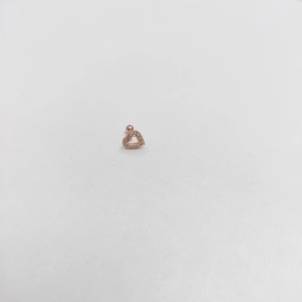925 Ayar Kalp Motifli Taşlı Minimal Tragus Piercing