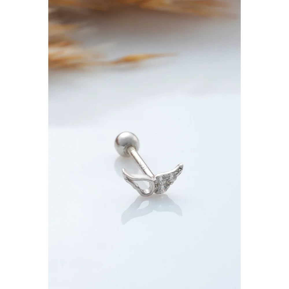 925 Ayar Kanat Motifli Minimal Tragus Piercing