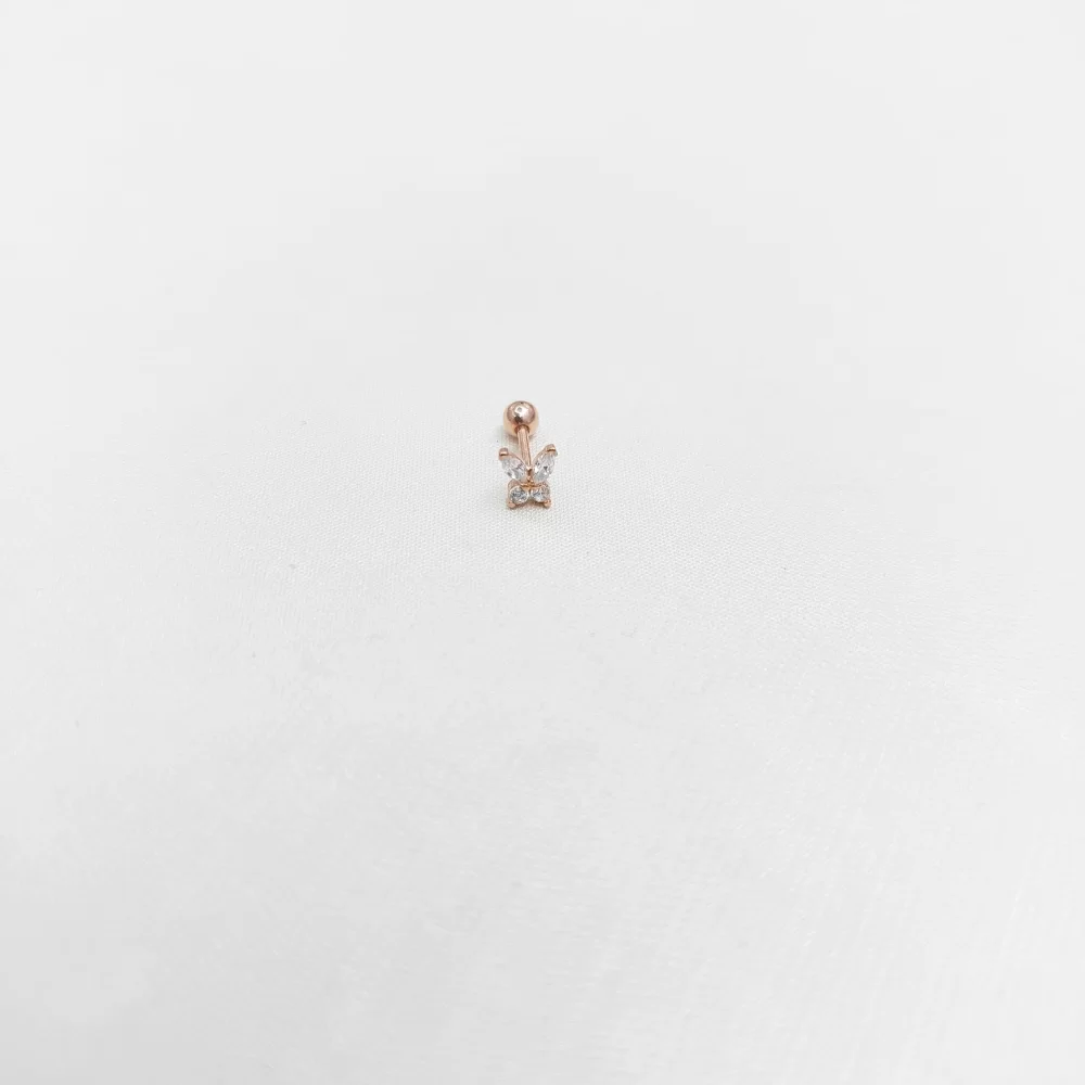 925 Ayar Kelebek Motifli Taşlı Minimal Tragus Piercing