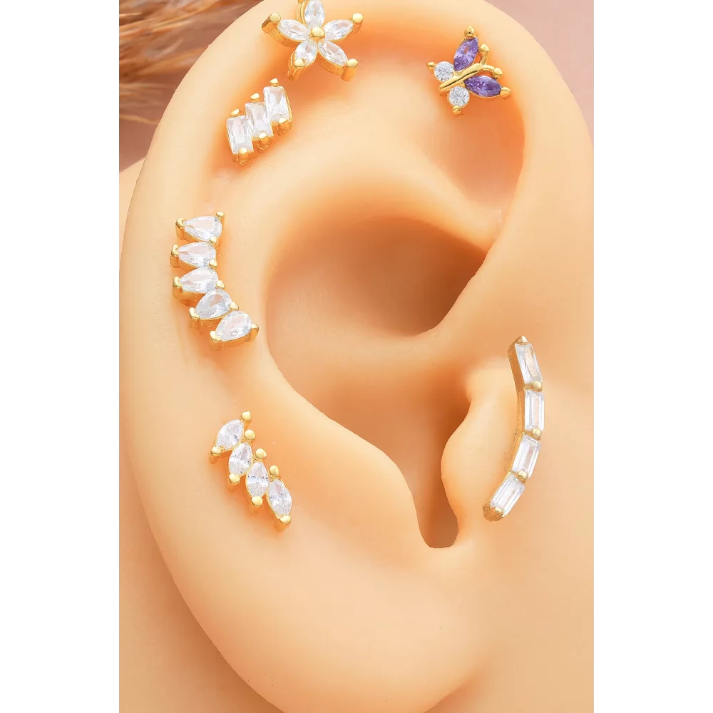 925 Ayar Markiz Taşlı Minimal Tragus Piercing
