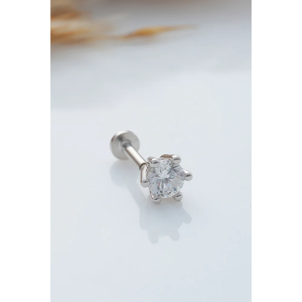 925 Ayar Tek Taş Modeli Minimal Tragus Piercing