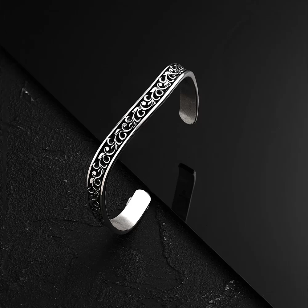 Gümüş 925 Ayar Motifli Kelepçe Bileklik - Silver