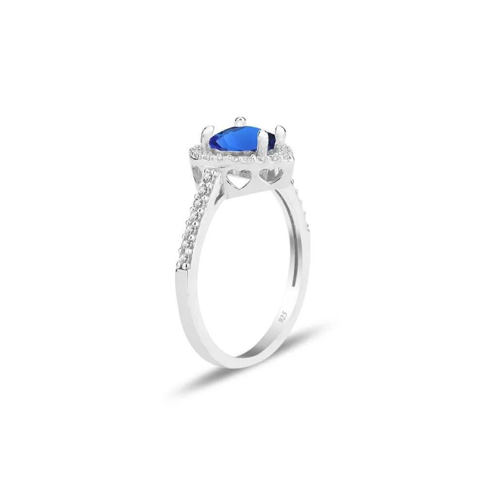 İpek Silver safir taşlı pırlanta montürlü Kalp modeli yüzük
