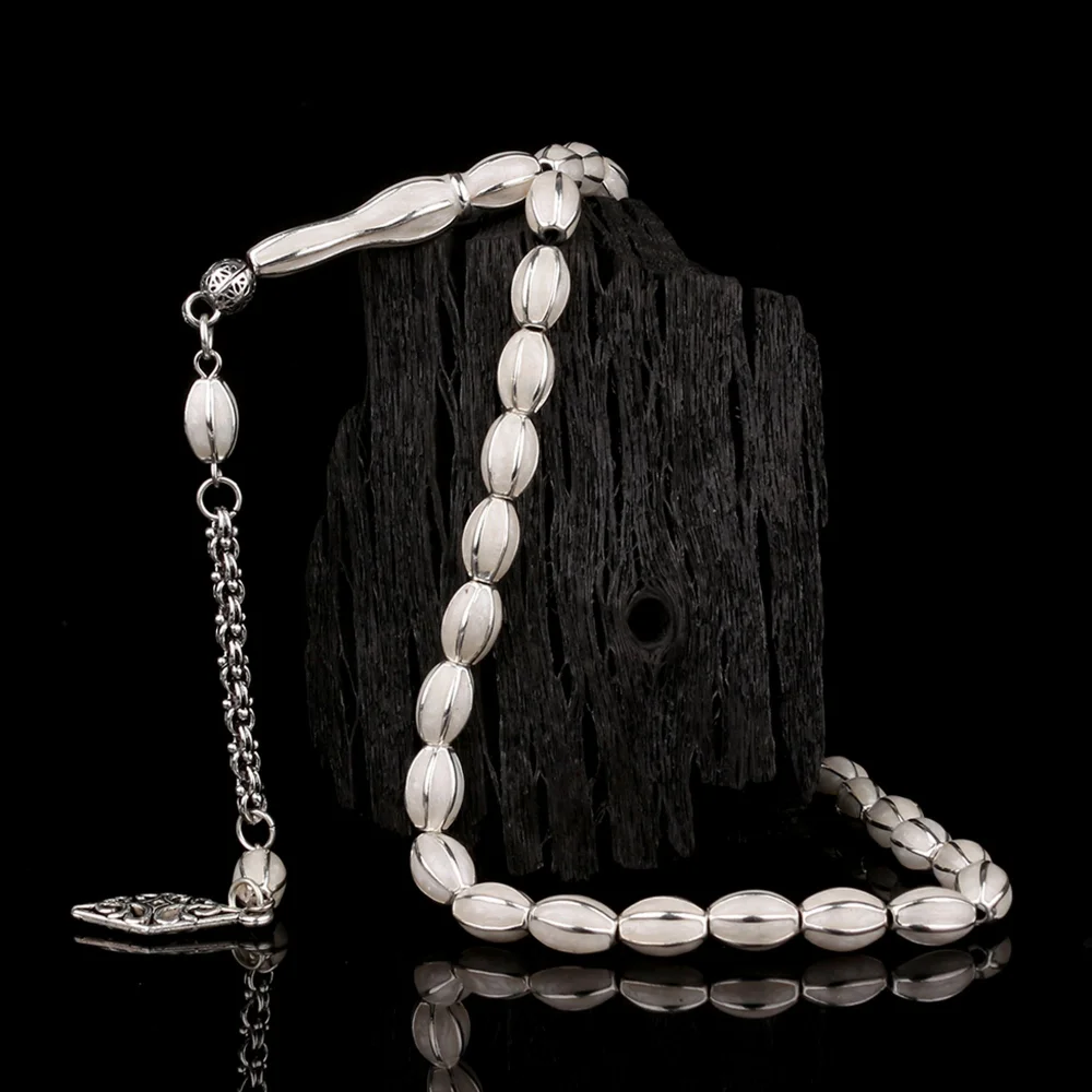 Kırık Beyaz Renk Mine İşlemeli Metal 6 Yarma Model Tesbih