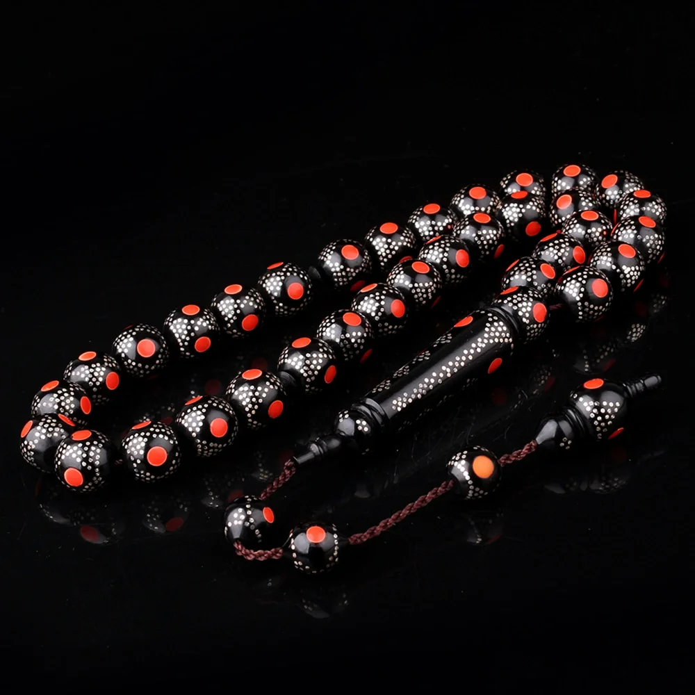 Kırmızı Mineli 925 Ayar Gümüş İşlemeli Kuka Tesbih