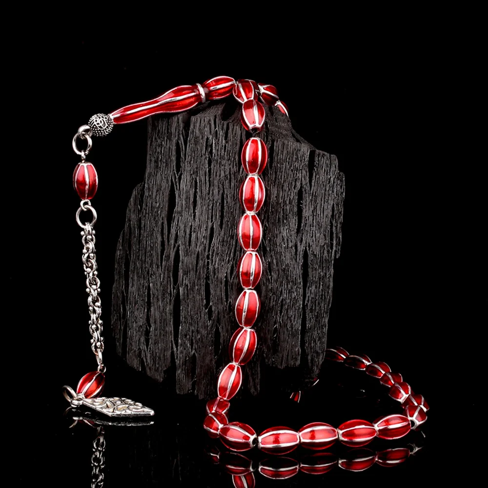 Kırmızı Renk Mine İşlemeli Metal 6 Yarma Model Tesbih