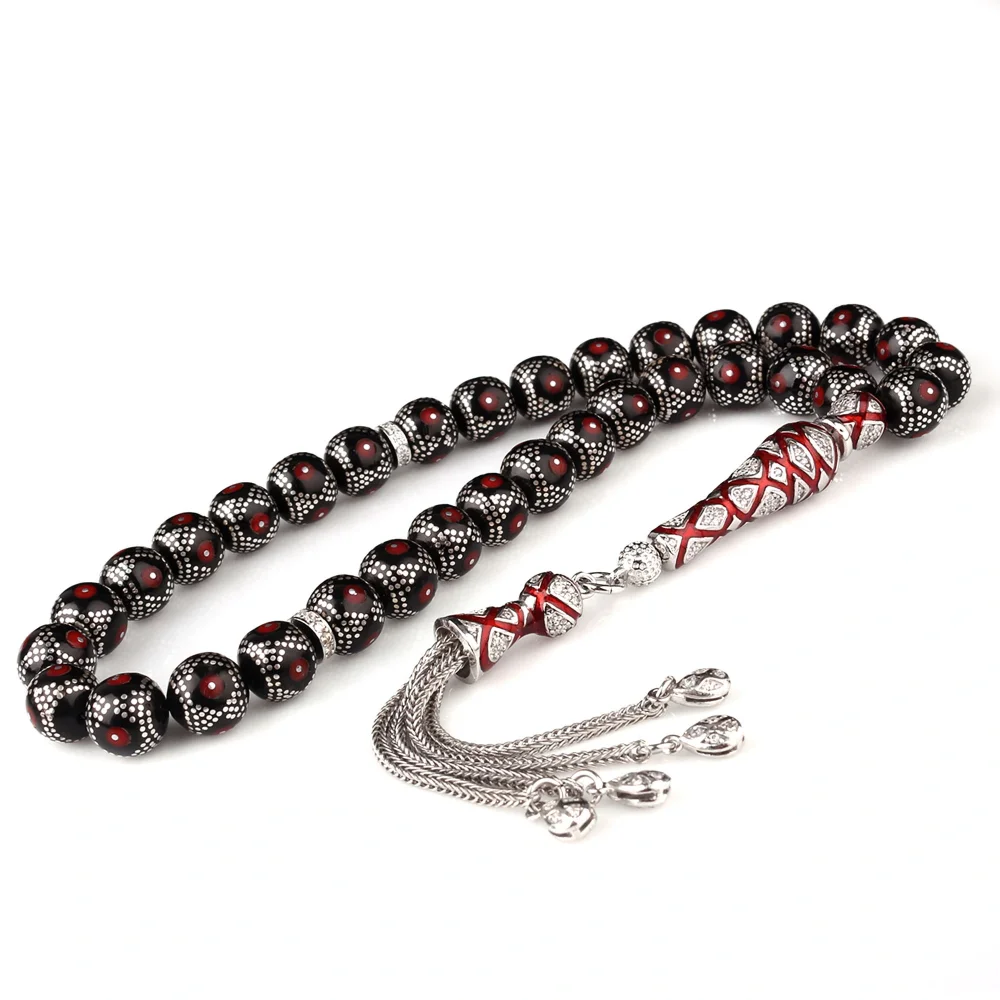 Küre Kesim Erzurum Oltu Taşı 925 Ayar Gümüş Püsküllü