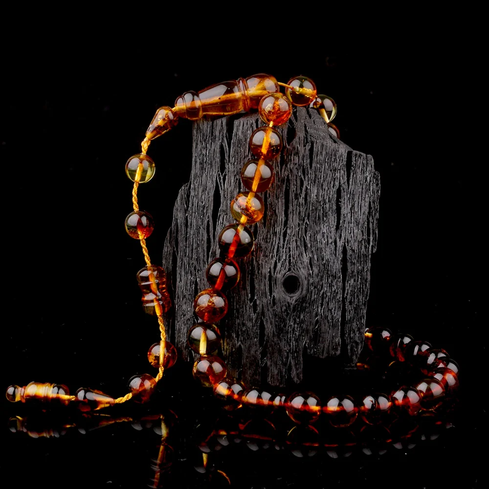 Küre Kesim Sistem Fosilli Damla Kehribar Tesbih